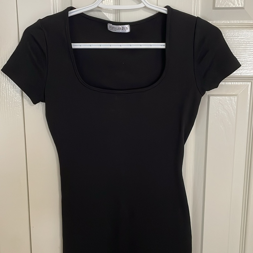 Popular 21 black bodycon scoop neck short sleeve dress
